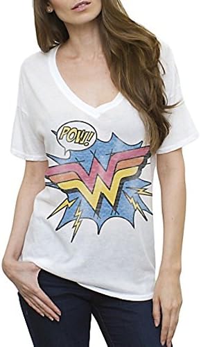 Womens Junk Food Wonder Woman Oversized V-Neck Shirt (Medium)