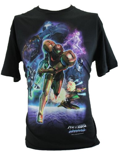 Metroid Prime 3 Corruption (Nintendo Wii) Mens T-Shirt - Samus Escapes Danger Image Image on Black (Large)