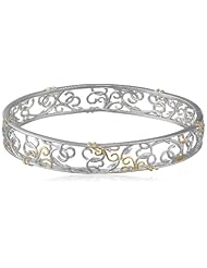 18k Yellow Gold Plated Sterling Silver Two-Tone Filigree Bangle Bracelet, 8"