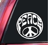 Hippy Peace Sign Vinyl Decal Sticker - White