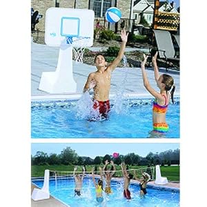Dunnrite PoolSport 2 in 1 Swimming Pool Basketball Hoop and Volleyball Combo Set by 