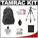 Tamrac 3385 Aero Speed Pack 85 Digital SLR Camera / Laptop Backpack (Black) + Tripod + Canon Cleaning Kit for Rebel T3, T3i, T1i, T2i, EOS 60D, 50D, 5D Mark II, 7D, 1D, 1Ds