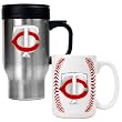 Minnesota Twins MLB Stainless Steel Travel Mug & Gameball Ceramic Mug Set - Primary Logo by Great American Products