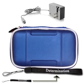 Nintendo DSi / DS Lite EVA Carrying Hard Shell Case - Eva Blue + Determination Hand Strap + Home Charger