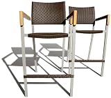 Strathwood Camano All-Weather Wicker Bar Chair with Teak Arm Rests, Set of 2