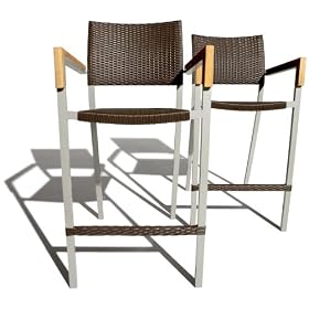 Strathwood Camano All-Weather Wicker Bar Chair with Teak Arm Rests, Set of 2