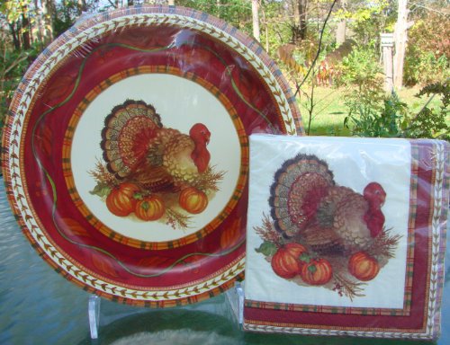 Thanksgiving Turkey 64 pc Dinner Paper Plates 