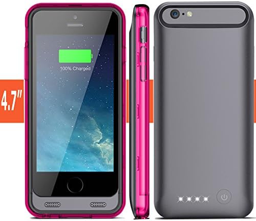 iPhone 6 Battery Case,iFans® Ultra Slim 2400mAh 4.7 inch [Apple MFi Certified] External iPhone Charger Protective iPhone 6 Charger Case / iPhone 6 Charging Case Extended Backup Power Bank Battery Pack Cover Cases Fit with Any Version of Apple iPhone 6 4.7" 2015 (a.k.a iPhone 6 Battery Pack / iPhone 6 Power Case / iPhone 6 USB Bank / iPhone 6 Battery Charger)---[Black/Pink]