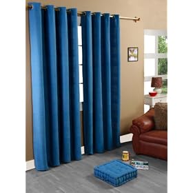 Homescapes 1 Paire de Rideaux � pompons (140 x 140cm) RAJASTHAN. Pur coton ULTRA DOUX. Couleur BLEU