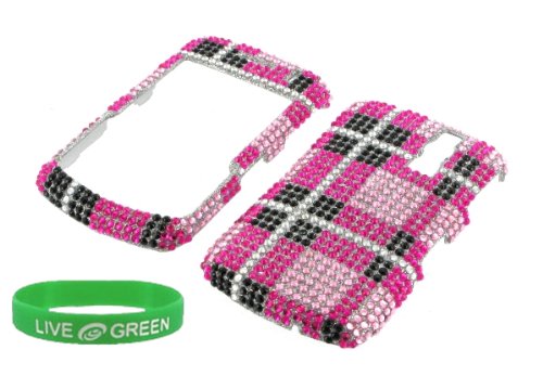 Pink & Black Check Full Rhinestones Design Snap On Hard Case for RIM BlackBerry Curve 8330 8300 Phone, Sprint Verizon Wireless