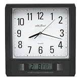 (Price/EA)Wall Clock,12,Analog w/LCD,Black Case w/White Arabic Dial