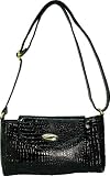 Vecceli Italy Crocodile Skin Embossed Black Sling Handbag Designed by Ronella Lucci SL-104CROCBLK