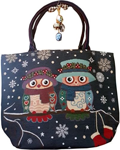 Gift Shopping Bag Handcraft Lace Pattern Owl Large, H15" X L18"x W4.5" Cotton White with Zipper