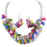 Thick Multi Colored Beaded Necklace and Earrings Set Fashion Jewelry