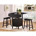 3 Pc Black Finish Counter Height Drop Leaf Pub Set with Saddle Stools