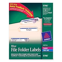 Avery® Blue File Folder Labels for Laser and Inkjet Printers with  TrueBlock(TM) Technology, 2/3 inches x 3-7/16 inches, Box of 1500 (5766)