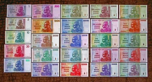 Zimbabwe "Third Dollar" 25-Piece Hyperinflation Banknote Collection ...