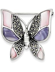 Sterling Silver Marcasite Mother Of Pearl Butterfly Pin, Best Quality Free Gift Box Satisfaction Guaranteed
