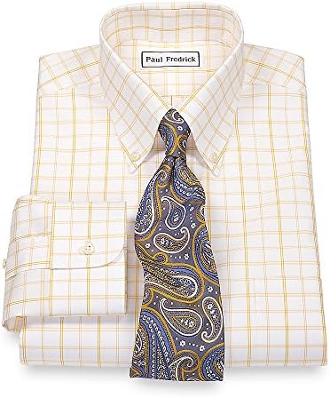 Paul Fredrick Men's Non-Iron Button Down Collar Dress Shirt Yellow 17.5/34
