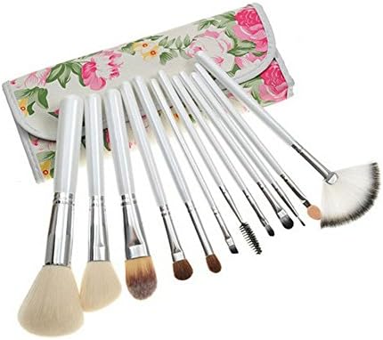 ORVR Professional 12 Pcs Makeup Cosmetics Pearl White Handle Brushes Set Kits with Flower (Rose) Pattern Case