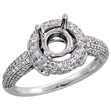 14k White Gold Semi-Mount Diamond Ring, w/ 0.86 Carat Brilliant Cut Diamonds, 3/8 in. (10mm) wide
