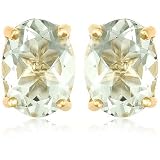 Gold Plated Sterling Silver 8x6mm Oval Green Amethyst Earrings