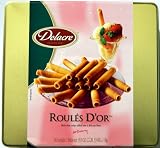 Delacre Exquisite European Biscuits ROULES DOR Rich Thin crepe rolled into a delicate flute Tin Box Net Weight 35.3 OZ (1000 g)