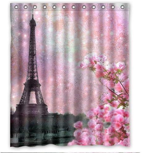 Bloomy Summer Unique Paris Spring Pink Dreamy Eiffel Tower Custom Shower Curtain 60 Inch Perfect