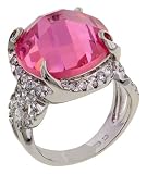 Sterling Silver Large Pink and Clear CZ Ring