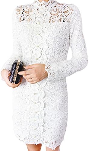 Women's Long Sleeve Lace Sexy Elegant Beaded Floral Print Best Dress