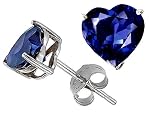 3.00 cttw 14K White Gold Plated 925 Sterling Silver Heart Created Sapphire Earring Studs