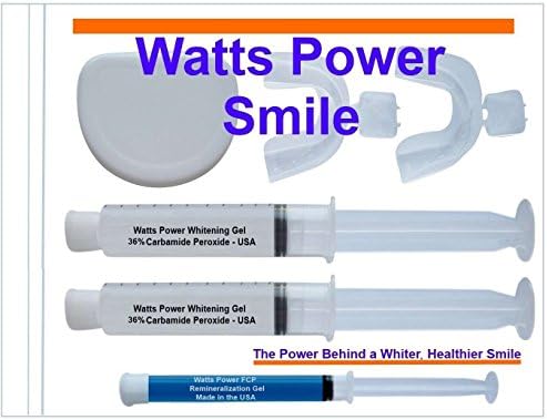 Watts Power Deep Stain Double 36% Gel Teeth Whitening Kit with NEW Enamel Gel &amp; Trays - 2 Large Gels