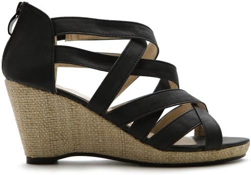 Ollio Women's Shoe Gladiator Open Toe Wedge High Heel Multi Color Mesh Sandal(7.5 B(M) US, Black)