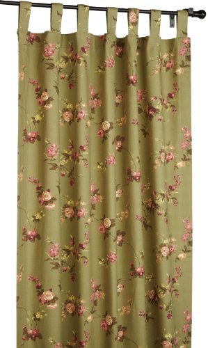Fireside Floral Tab Top 160-Inch-by-84 Inch Patio Door Thermal Insulated Drapes, Sage