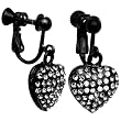 Black Heart Rhinestone Clip On Earrings