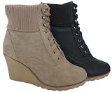 STIEFELETTE MIT KEILABSATZ DAMEN STIEFEL NEU IN VERSCHIEDENEN FARBEN DAMENSCHUH SCHN�RSTIEFEL