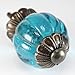 Ocean Blue Glass Cabinet Knobs, Kitchen Drawer Pulls & Handle Set/2pc ~ K214FF Vintage Style Pumpkin Shaped Glass Knobs with Antique Brass Florentine Hardware, for Dresser, Drawers, Cabinets & Vanity.