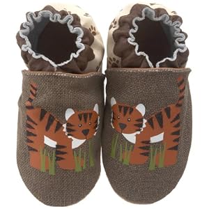 Robeez Soft Soles Organic Tiger Crib Shoe (Infant/Toddler),Brown,18-24 Months (6.5-8 M US Toddler)