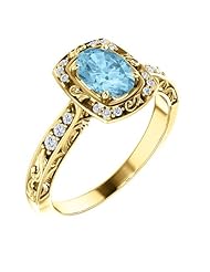 14K Yellow Gold 7.00x5.00mm Oval Cut Aquamarine and Diamond Ring -- LIFETIME WARRANTY