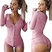 Moxeay V-Neck One Piece Bodysuit Long Sleeve Bodycon Rompers (X-Large, Pink)