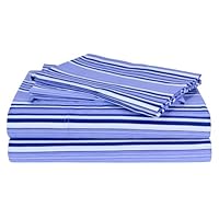 Elite Home Collection Harbour Stripe Print Luxurious Microfiber 4-Piece Sheet Set, King Size, Navy