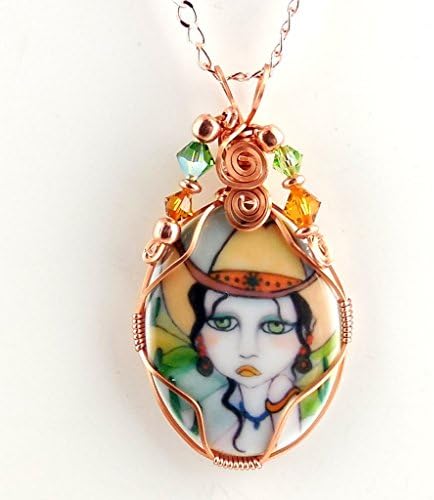 Handmade Wire Wrap Cameo Pendant Necklace With 18 Inch Copper Chain
