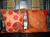 2 Orange Gujrati Embroidered Indian Sari Toss Pillow Cushion Covers SALE