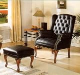 BEAUTIFUL NEW WING CHAIR AND OTTOMAN IN NAVY COLOR