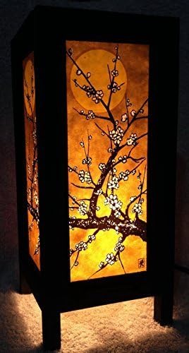 Thai Vintage Handmade ASIAN Oriental Art Japanese Sakura Cherry Blossom Tree Branch with Sun Light Bedside Table Lamp or Home Garden Decoration. by Thailand Lanna