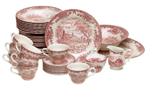Churchill China Brook Pink 45-Piece Dinnerware Set, Service for 8