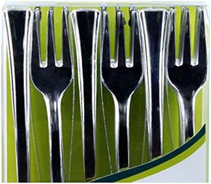 Mini Polished Silver Plastic Forks 48-Count
