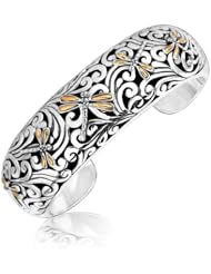 18K Yellow Gold and Sterling Silver Open Cuff with Dragonfly Designs