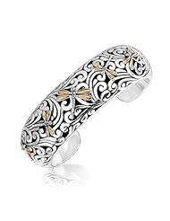 18K Yellow Gold and Sterling Silver Open Cuff with Dragonfly Designs