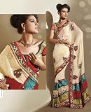 Cream Faux Georgette Saree / Sari